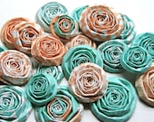 Teal Coral and Peach handmade paper flowers SET of 20 roses table decorations
