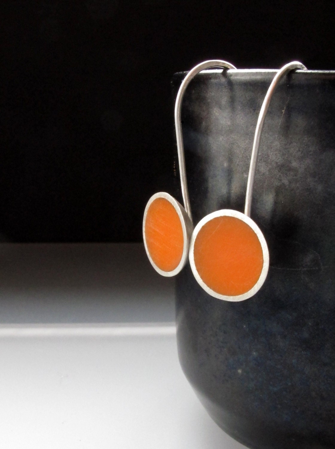 Pod - Bright Orange Resin Earrings -  Tangerine Dangle Earrings - Bridesmaid Jewellery - Quercus Silver