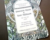 Gatsby Garden Wedding Invitations - Art Nouveau Art Deco - Invitation and Reply cards - Sample