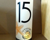 Beach Theme Luminary Candle Surrounds - Table Numbers in Art Nouveau - Centerpiece - Sample