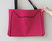 Neon Pink Cat Tote Bag - screen printed, giant tote bag
