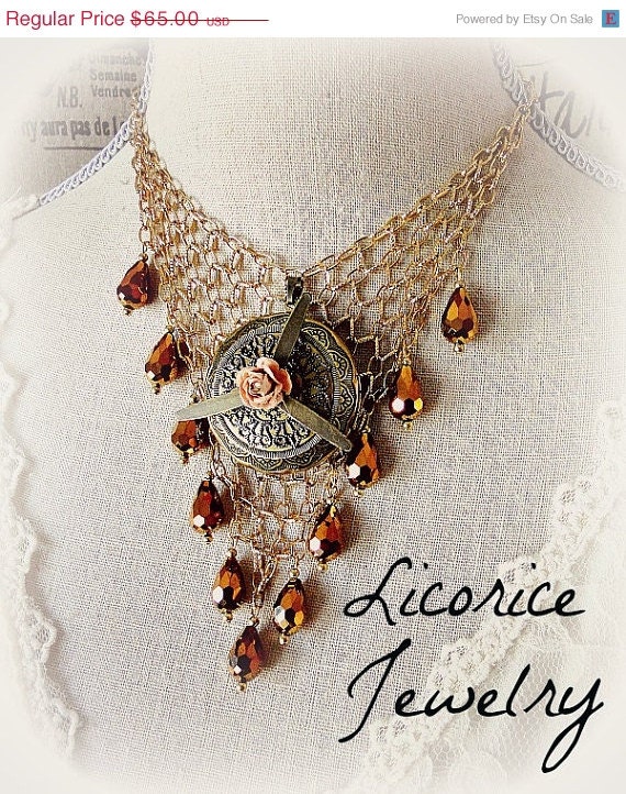 33% OFF  Sale AirShip Steamy Propeller Locket Beaded Steampunk Necklace gothic neovictorian victorian goth dark rose filigree brass antique