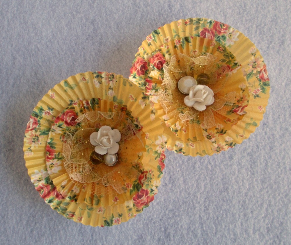Yellow Luxe Cupcake Poppies - Paper Flower Embellishments