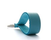 Handmade Leather Keychain in Aqua, A Bright Spring Leather Key Ring in Caribbean Blue