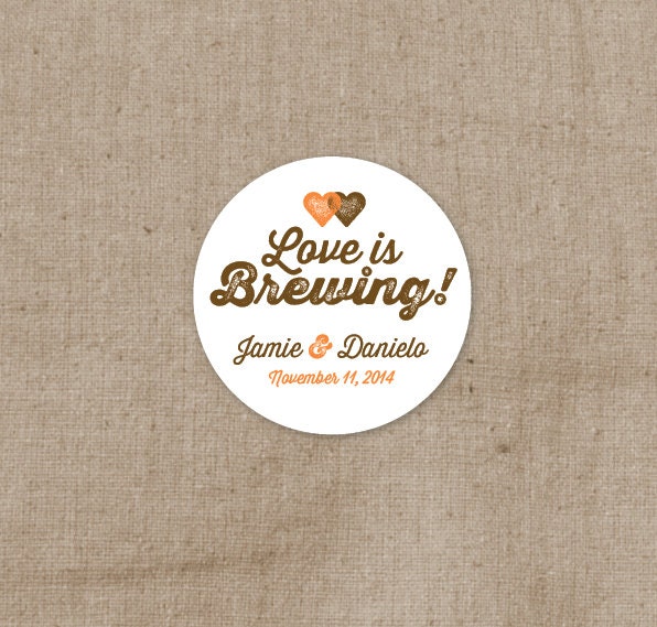 Love is Brewing Wedding Circle Labels - Wedding Stickers - Envelope Seals - Favor Labels - Goody Bag Labels - Set of 50