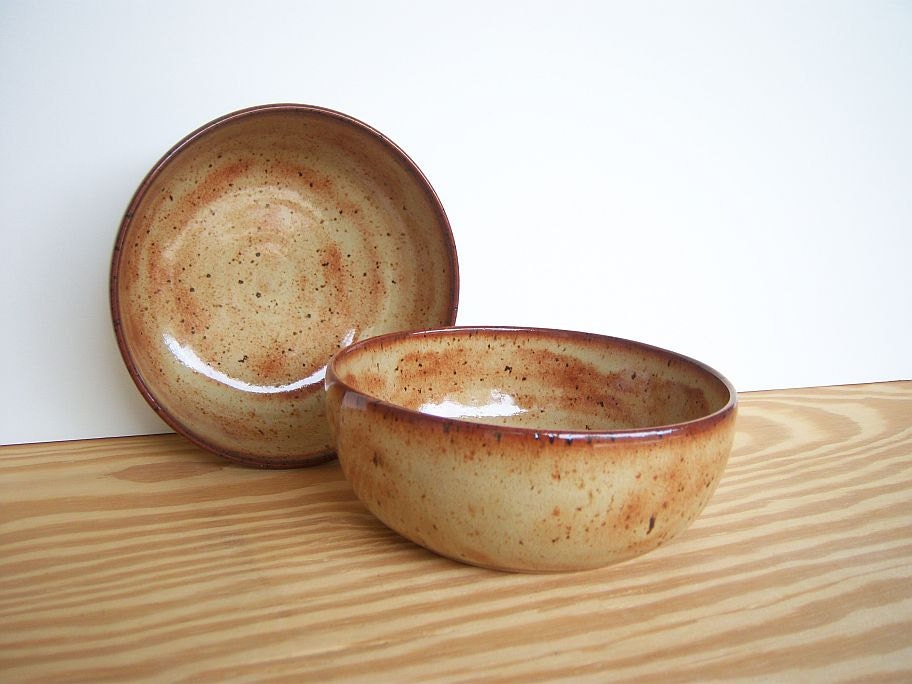 Ceramic Pottery Soup Bowls in Shino Glaze - Set of 2
