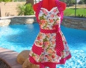 Aprons - Southern Belle - Scarlet Chic Sassy Sweetheart Apron - Full - Womens - Cottage Chic Rambling Rose