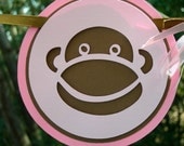 Sock Monkey Baby Banner Pink Brown READY TO SHIP