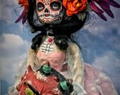 SteamPunk Victorian Skull Doll Hand Painted Print on Glossy Plaque P-177A