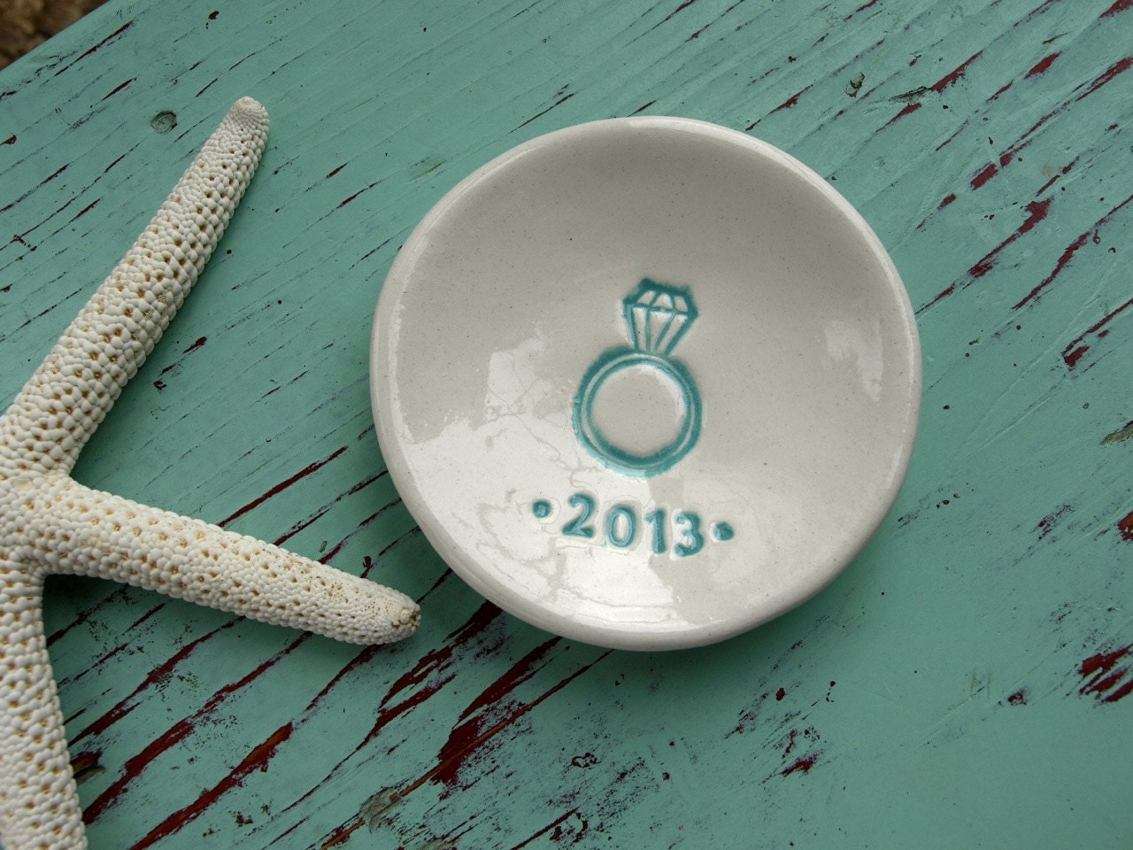 Diamond Ring in Aqua with 2013 Mini Ceramic Dish
