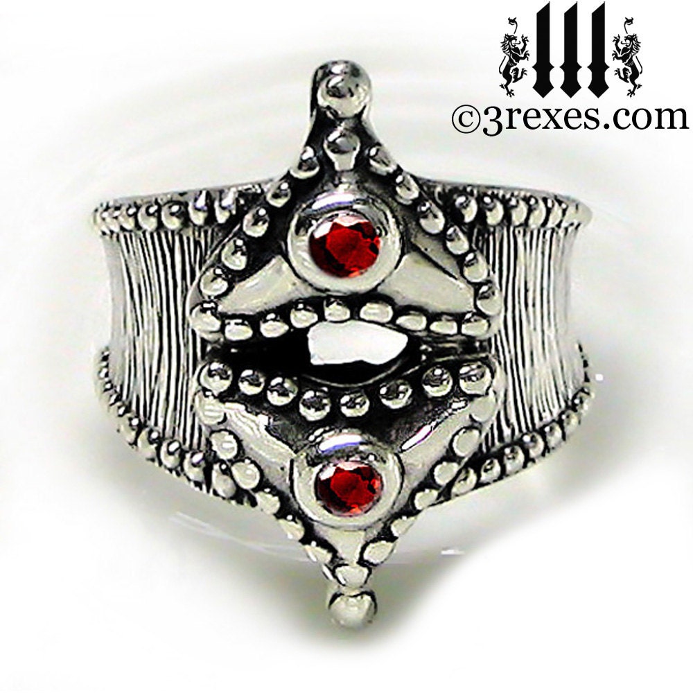 Silver Heart Ring Medieval Fairy Tale Engagement Band Red Garnet January Birthstone Size 9