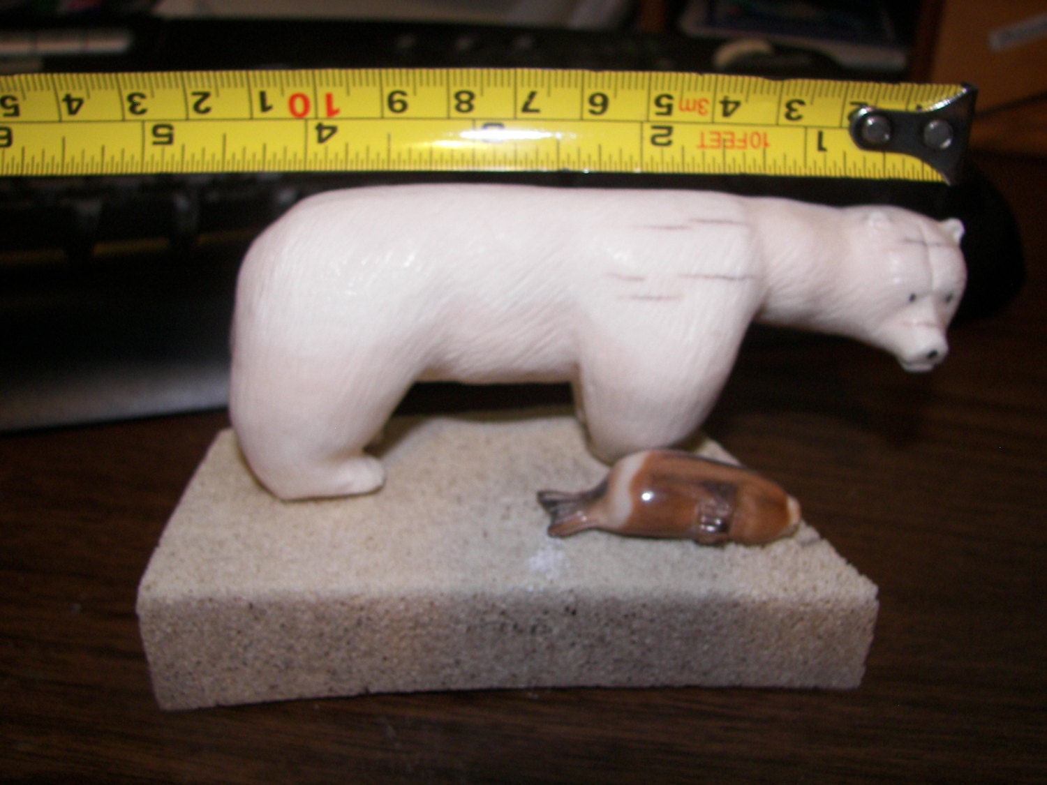 POLAR BEAR SEAL vintage signed 4.8 inch walrus ivory native eskimo carved polarbear scrimshaw carving alaska alaskan inuit