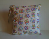 Large Wet Bag 12.5x 12.5 Pink and Blue Owls