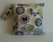 Wet Bag-Large Waterproof Wet Bag- 12.5 x 12.5- Snap Handle and Zipper- Black and Lime Butterfly
