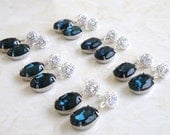 6 pairs Sapphire Jewelry Bridal Earrings Montana Navy Blue Oval Stone Silver Stud Post Estate Style Bridesmaids Jewelry