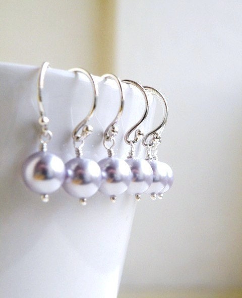 Lavender Swarovski Pearl Earrings Sterling Silver Bridesmaids Jewelry Pearl Jewelry Set of 3 pairs