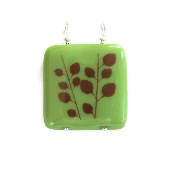Lime Green Leaf Fused Glass Pendant
