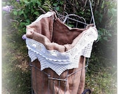 Vintage Galvanized Tin Shopping Cart - Lined with Burlap and Vintage Cotton Lace Trim - Shabby and Fun