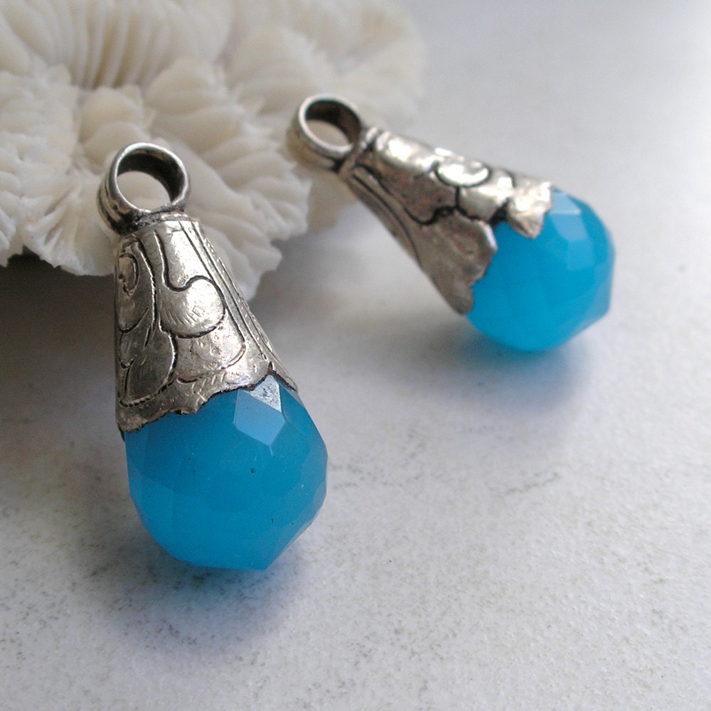 Blue Chalcedony, Sterling Silver Pendants - Caribbean Blue Tibetan Healing Pendants