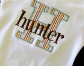 Boy Name bodysuit onesie- Initial Number Applique Custom Order- baby boy
