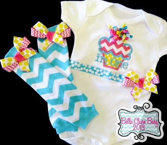 Chevron Spring Fling Cupcake bodysuit and leg warmers set Ready to ship size 12-18 months monogrammed bodysuit for girl glitter ribbons