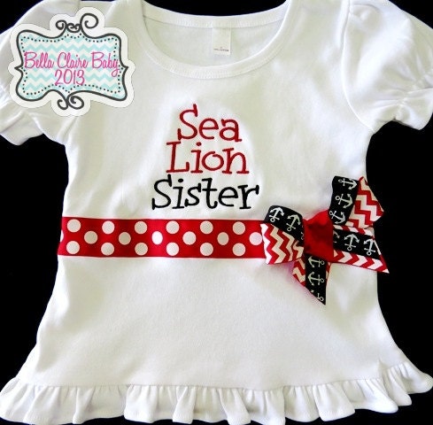 Nautical chevron Personalized Frill Shirt for girls Custom Order Black and Red  Polka Dot Bows