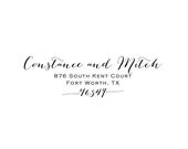 Custom Return Address Stamp - WOOD HANDLE - calligraphy styled lettering - Constance and Mitch