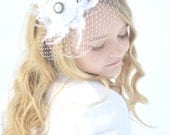 white Vintage wedding Headband / Christening Headband / wedding headband / flower girl headband / white headband / girls feather fascinator