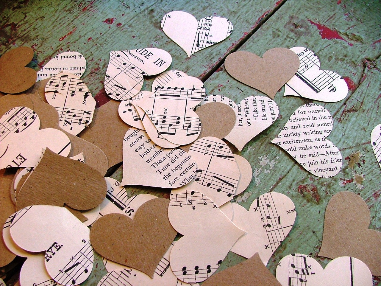Wedding Confetti- Romantic Vintage Paper - Vintage Love Heart Wedding-500 pieces