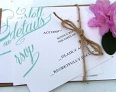 Turquoise blue green wedding invitations, elegant swirl wedding invitation set