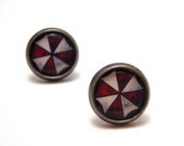 Resident Evil Umbrella Corporation Studs - Red and white umbrella corp logo post earrings - Geek Chic Gamer - SMALL 10mm