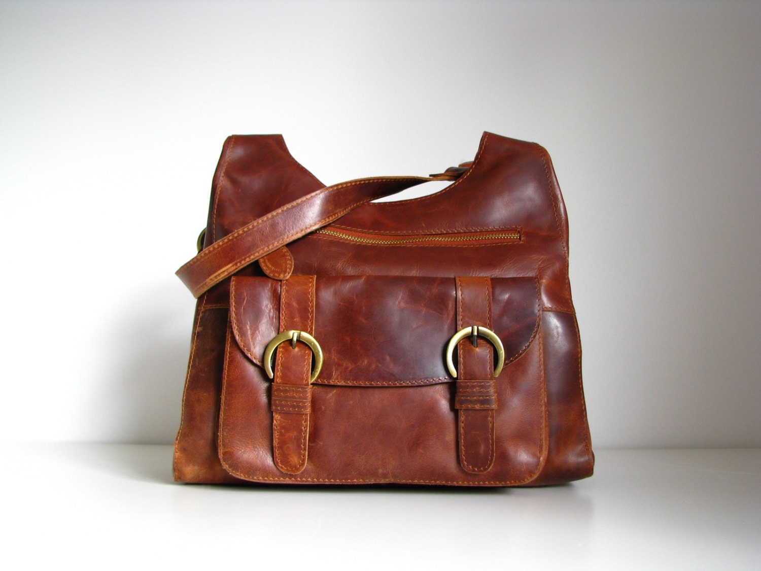 Leather Handbag Purse in vintage brown