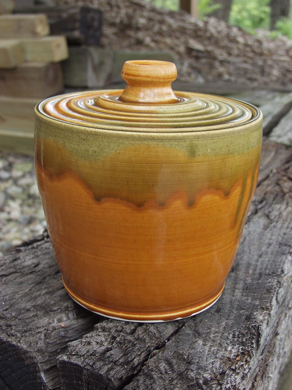 Earthy Organic Lidded Jar Urn Container Spiced Pumpkin Saddle Glaze Ready to ship