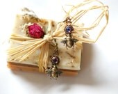 Tiny Bee & Bermuda Blue - Vintage Filigree - Blue Rainbow Earrings - Silver or Brass