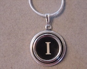 Typewriter Key Jewelry Necklace BLACK LETTER I - Initial I serif font Initial Necklace - Typewriter key Necklace