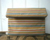 Orange stripe denim clutch, iPad case, large utility pouch - eco vintage fabrics