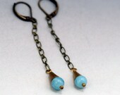 Long Chain Earrings - Amazonite Gemstone Dangle Earrings