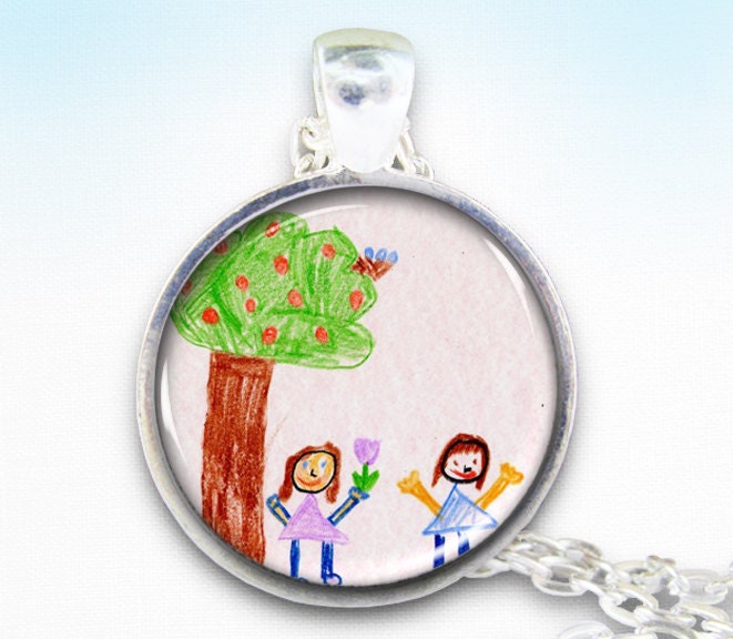 Your Kid's Artwork Necklace, Personalized Keepsake Necklace, Custom Children Drawing Jewelry Resin art pendant
