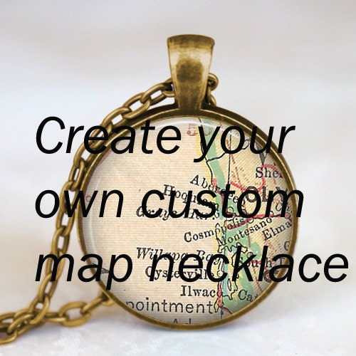 CUSTOM Map Necklace. You Select Location. Anywhere In The World. Map Pendant. Map Jewelry. Personalize.