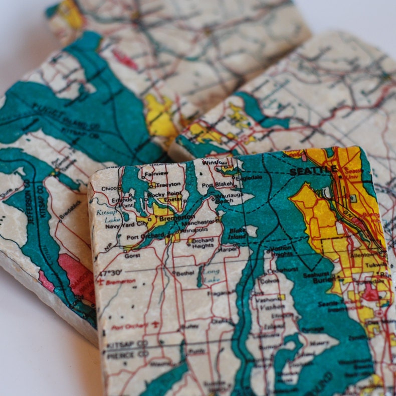 Seattle Map Coasters - set of 4
