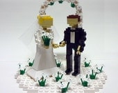 Custom Wedding Cake Topper Bride and Groom in Flower Patch with Arch