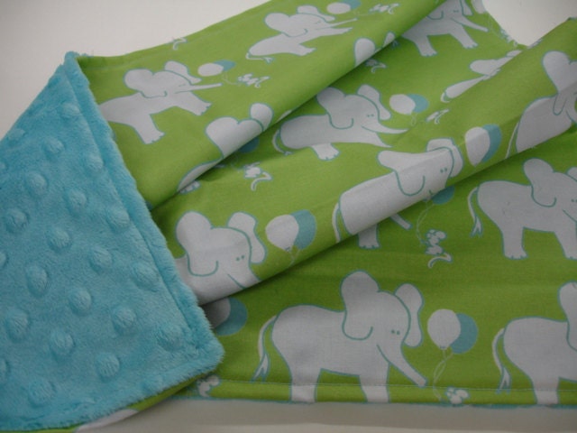 Let's Be Friends Elephant and Mouse in Green and Aqua Baby Lovey 19 x 20 READY TO SHIP