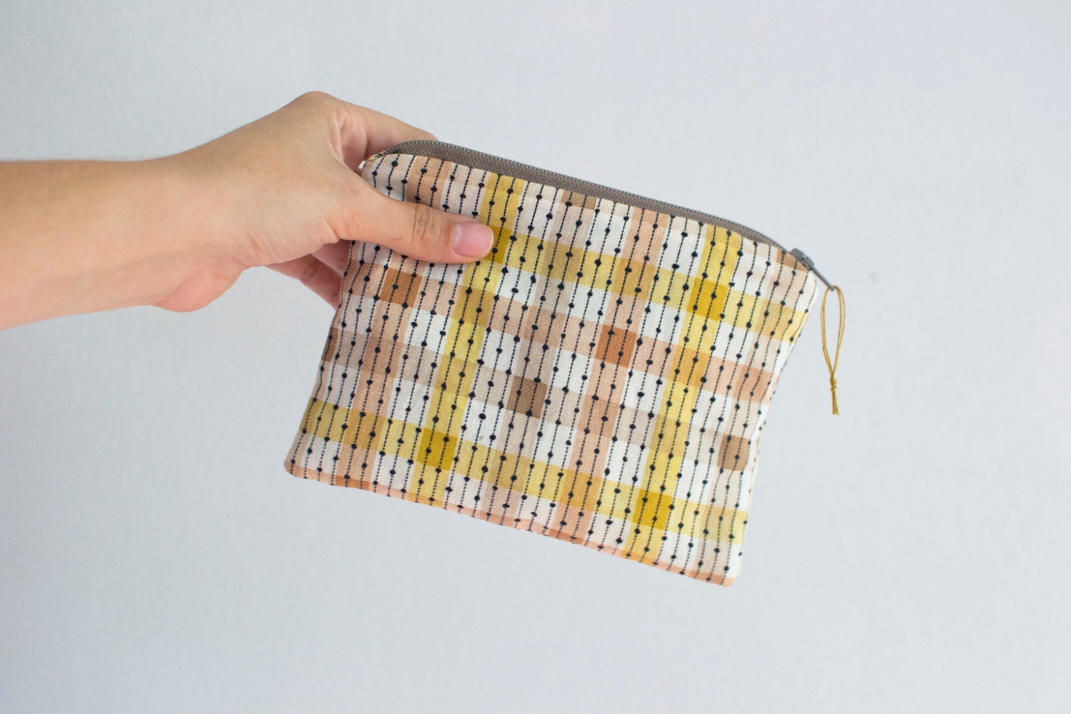 Handmade Zipper Pouch with Vintage Dot Fabric