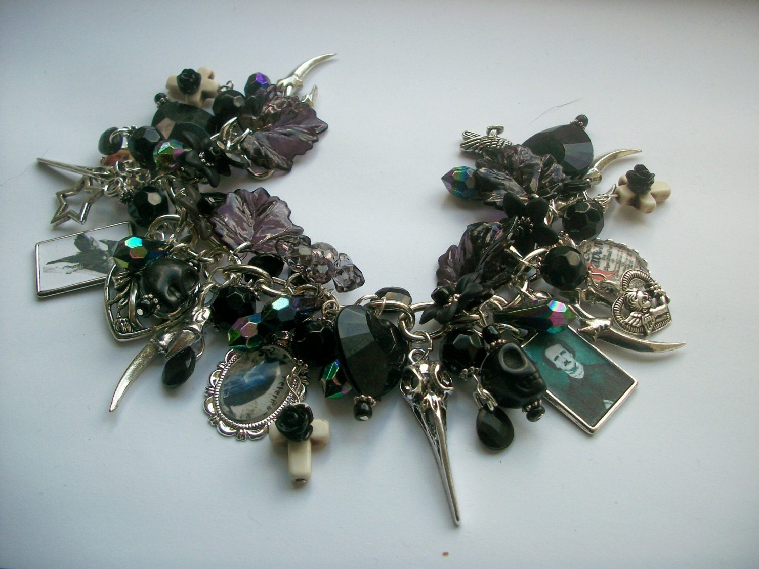 The Raven Gothic Black & Silver Tone  Charm Bracelet