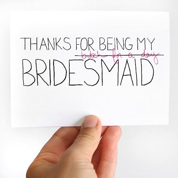 Thanks For Being My Bridesmaid Card. Bridesmaid Thank You Card. Pink, Black, White. Handmade Blank Card.