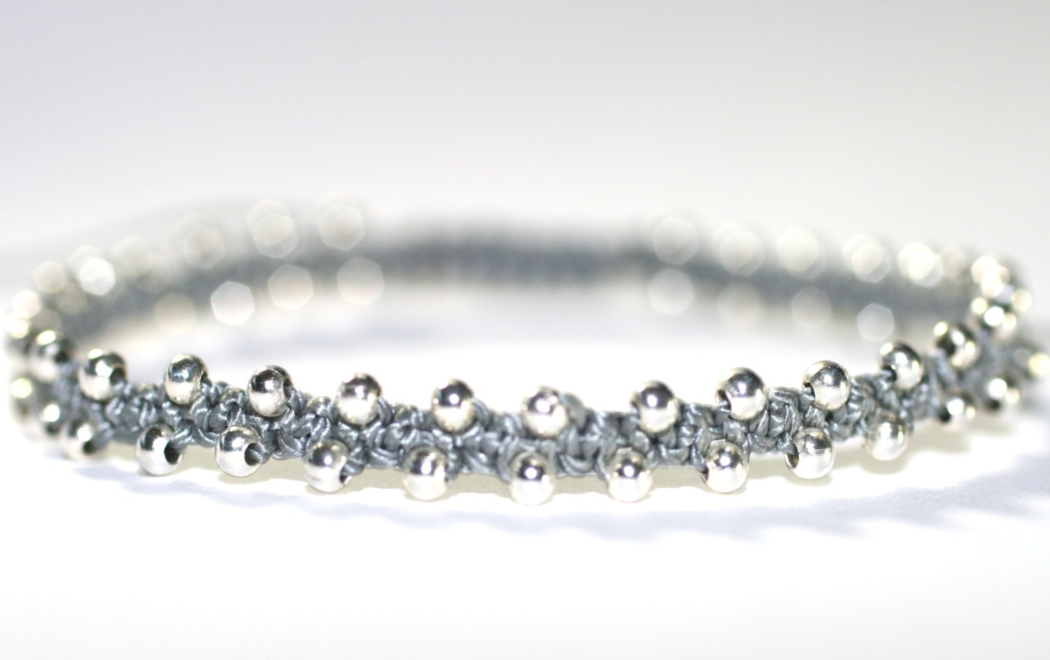 Silver Gray Micro Macrame Silver Beaded Friendship Handmade Bracelet