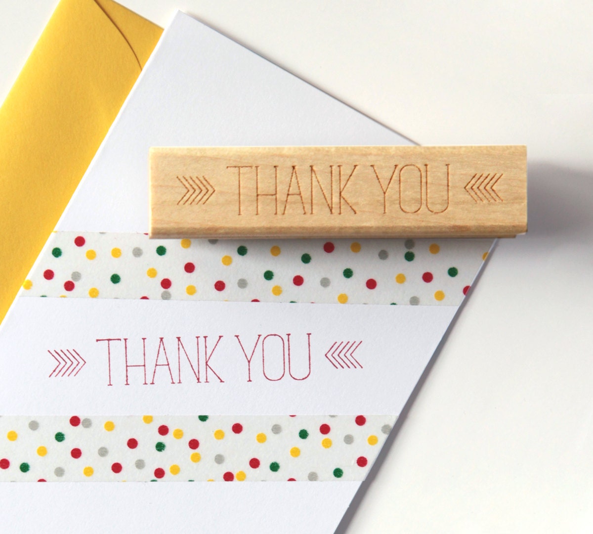 Thank You Rubber Stamp, Original Whimsical Typographic Design (Wood Mounted)