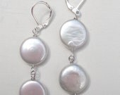 Bright white double coin pearl earrings