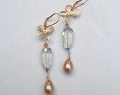 Green amethyst and 14k matte gold dipped earring
