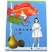 Collage Art Print // Vintage Ephemera Fish Girl // Bright Home Decor